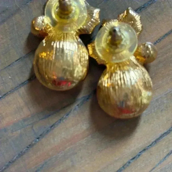 2 pairs of Vintage Christmas Holly Red Rhinestone Earrings and Bell earrings. - Picture 4 of 4